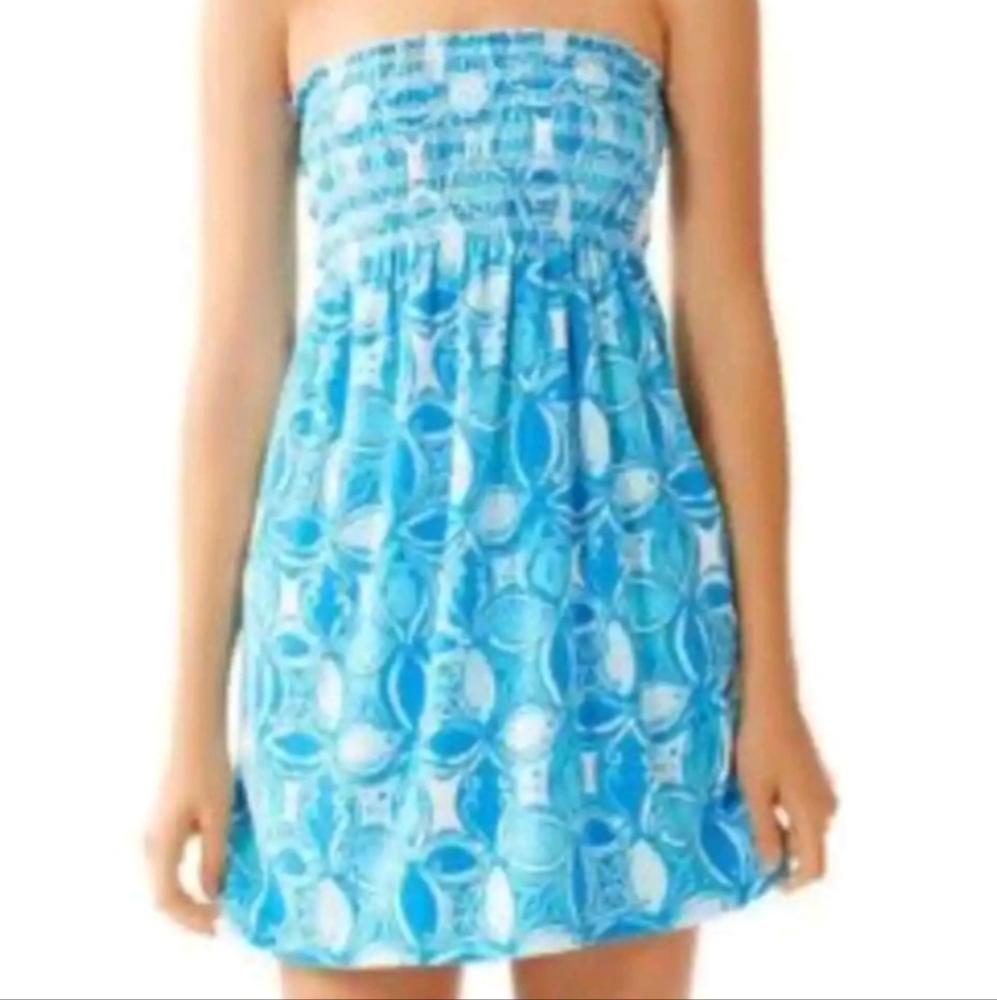 Lilly Pulitzer Brigitte Blue & White Terry Cloth Swim Sleeveless Cover Up Sz. XS - Picture 10 of 10